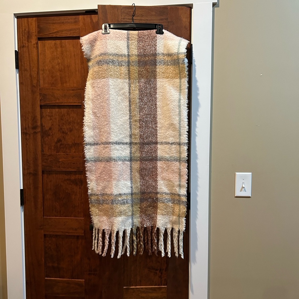 Steve Madden Plaid Oversized Scarf - Cream, Brown, Tan, Pink